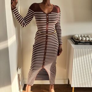 Say What Striped Maxi Dress with Gold Chain Belt